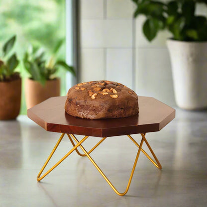 Acacia Geometric Cake Stand - Walnut Finish