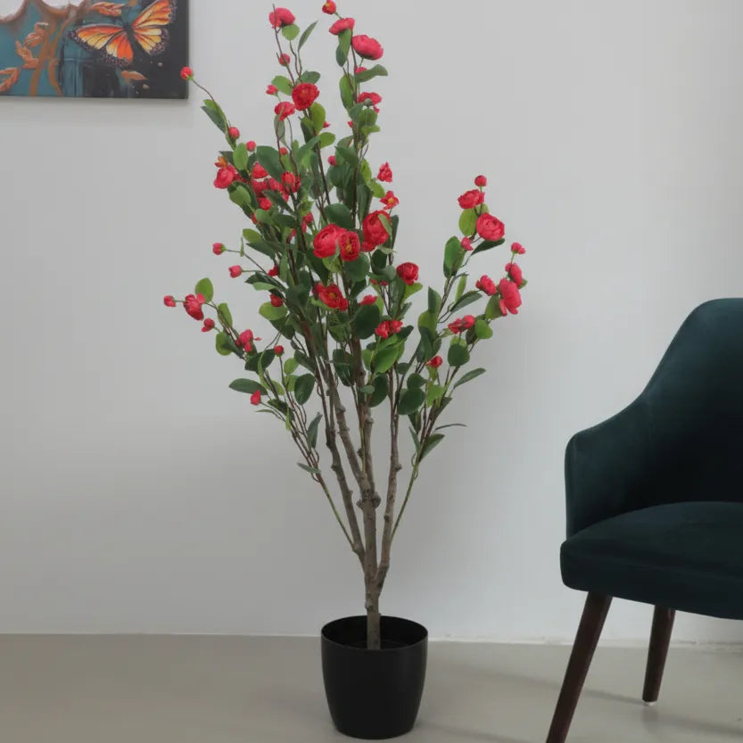 Camellia Rose Flower Plant with Pot for Decor - Artificial Plant