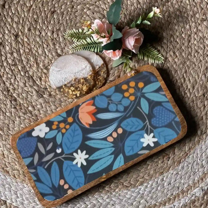 Blue Moonlit Floral Print Wooden Serveware