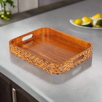 Acacia Heritage Rectangular Large Serving Tray - Walnut Finish