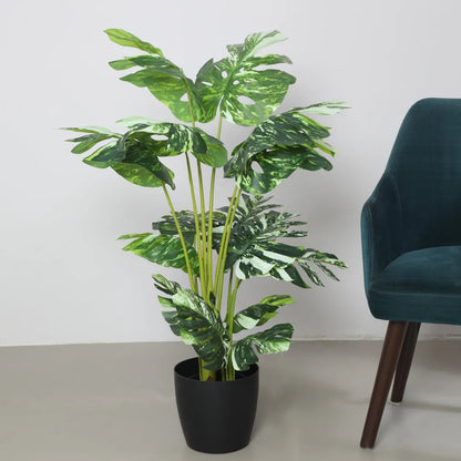 Variegated Monstera Leaf Plant with Pot - Artificial Plant