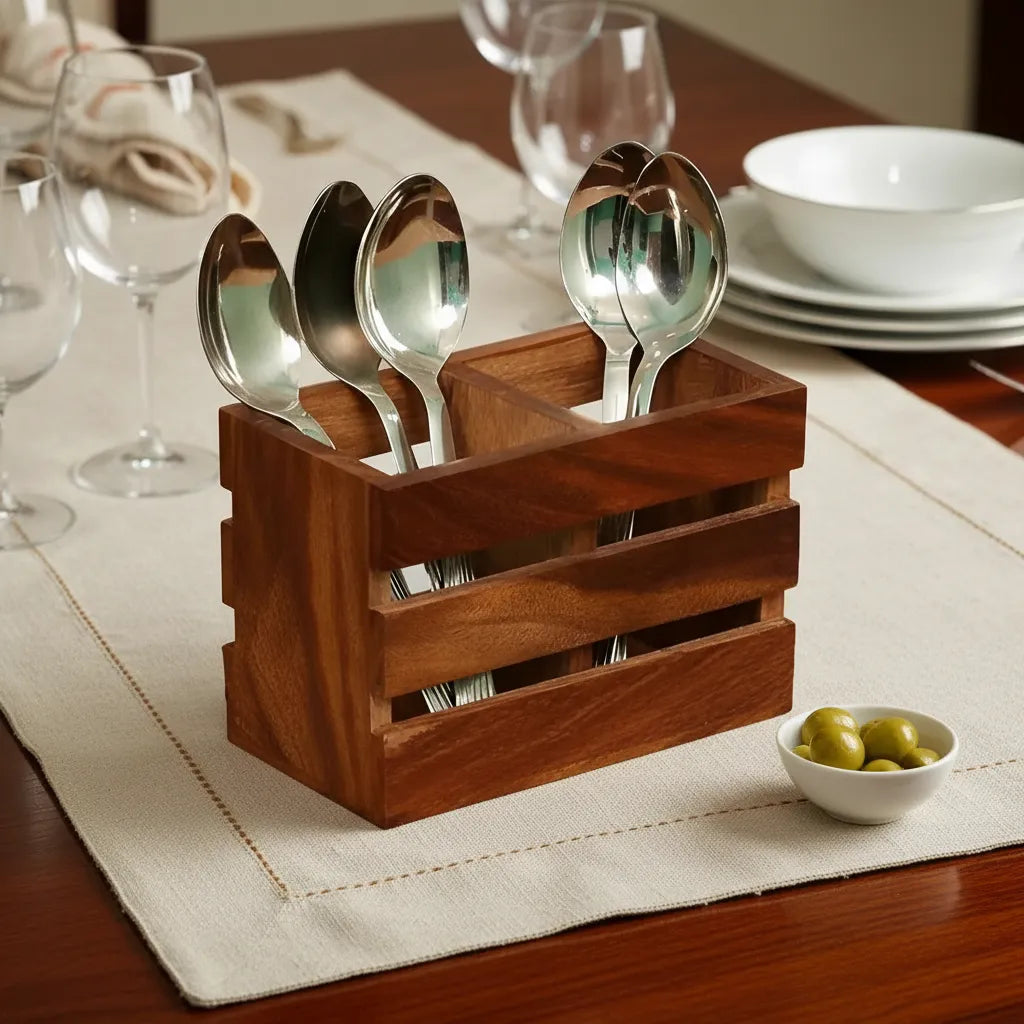 Wooden Cutlery Stand - 6 inch x 4.5 inch x 3.5 inch