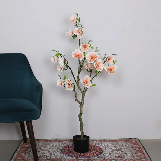 Magnolia Flowers Plant Faux Silk Potted Tree - Artificial Plant