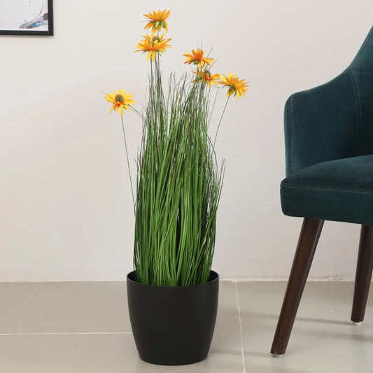 Real Touch Imported Allium Grass and Flowers Plant with Pot - Artificial Plant