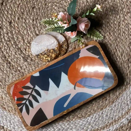 Multicolor Abstract Floral Print Wooden Serveware