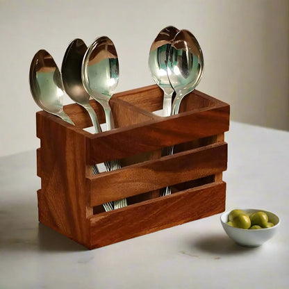 Wooden Cutlery Stand - 8 inch x 6 inch x 3 inch