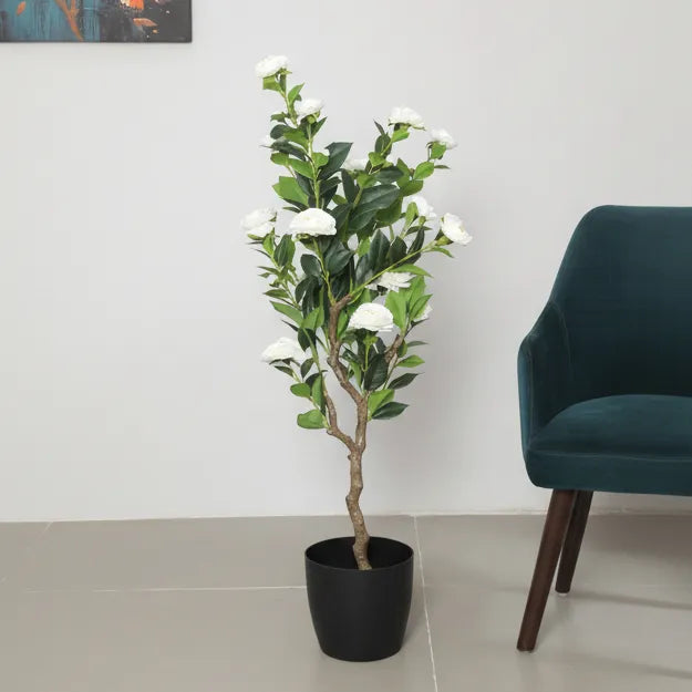 Camellia Rose Flower Plant with Pot for Decor - Artificial Plant