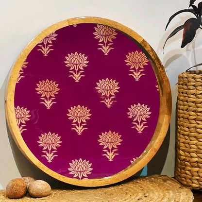 Crimson Floral Print Wooden Serveware