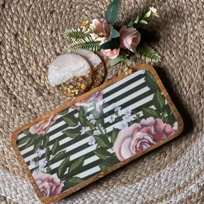 Pink Roses Print Wooden Serveware