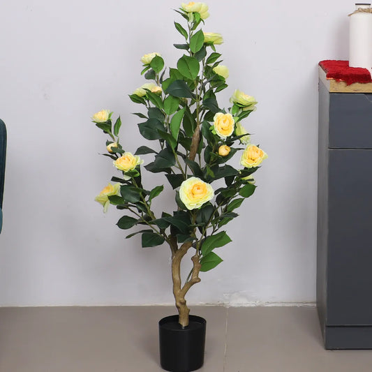 Camellia Rose Flowers Plant Outdoor Tree with Pot - Artificial Plant