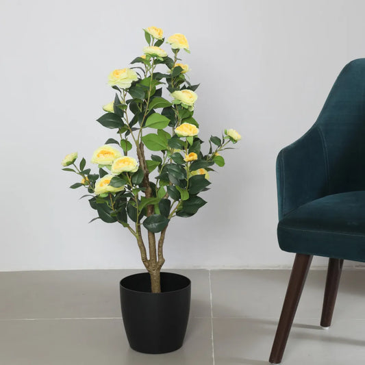 Mini Camellia Rose Plant with Pot for Interiors - Artificial Plant