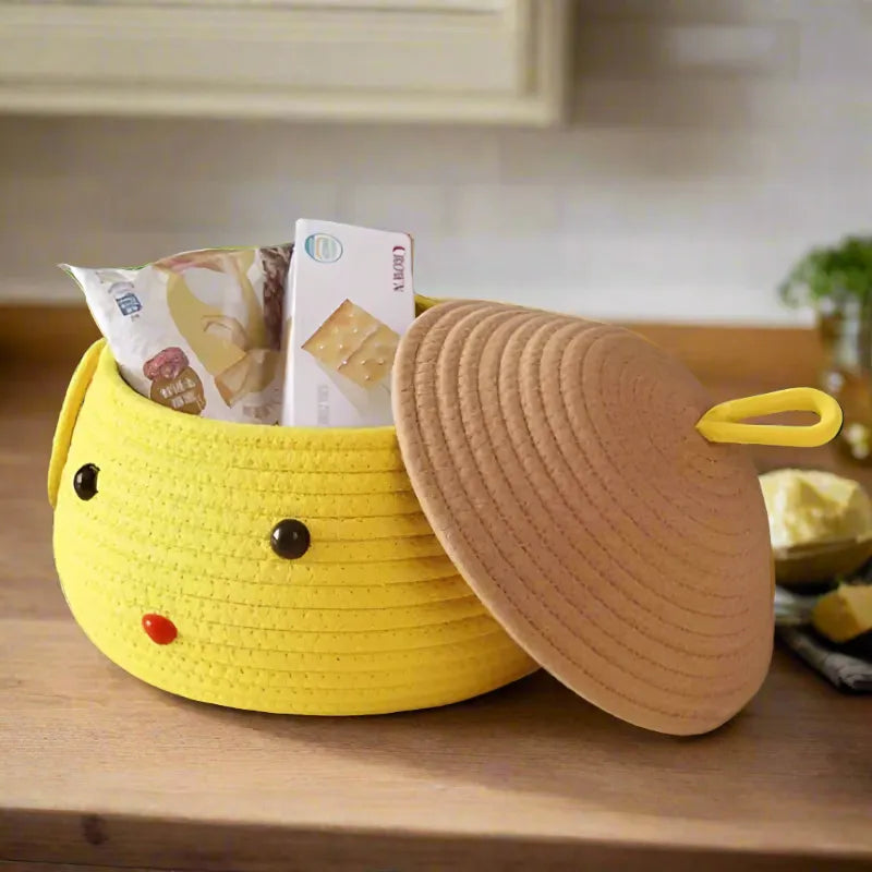 PurrPoseful Yellow Storage Basket with Lid - 25 cm x 15 cm