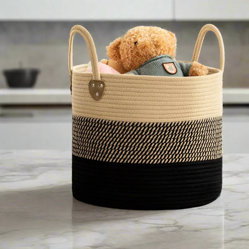 Beige & Black Cotton Multifunctional Basket - Multiple sizes