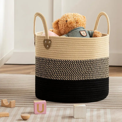 Beige & Black Cotton Multifunctional Basket - Multiple sizes