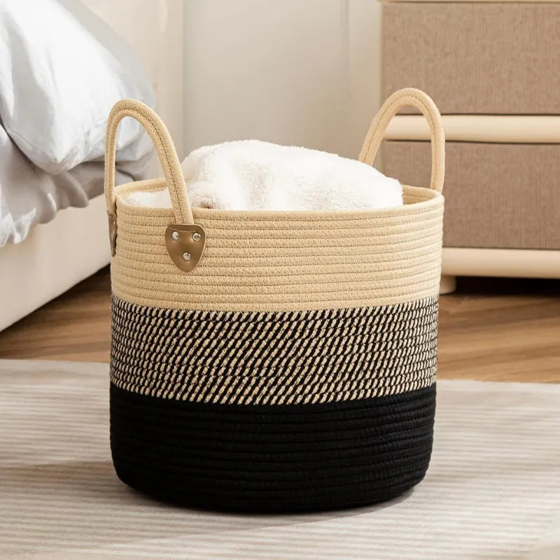 Beige & Black Cotton Multifunctional Basket - Multiple sizes