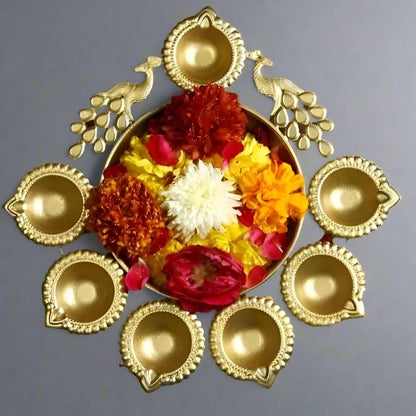 Peacock Design Diya Decoration Golden Urli