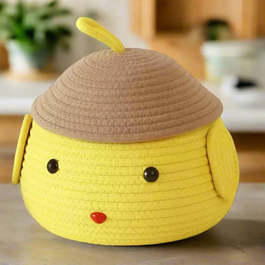 PurrPoseful Yellow Storage Basket with Lid - 25 cm x 15 cm