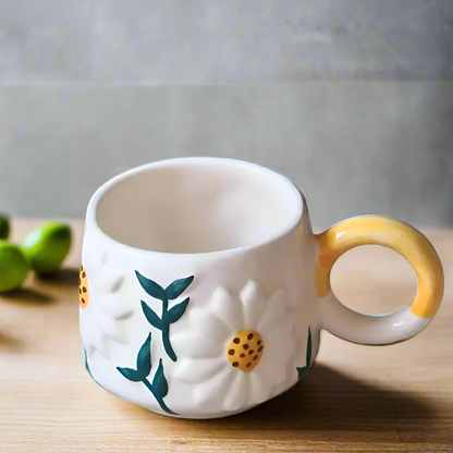 Artful Blooming Daisy Hand Painted Mug - 300 ml