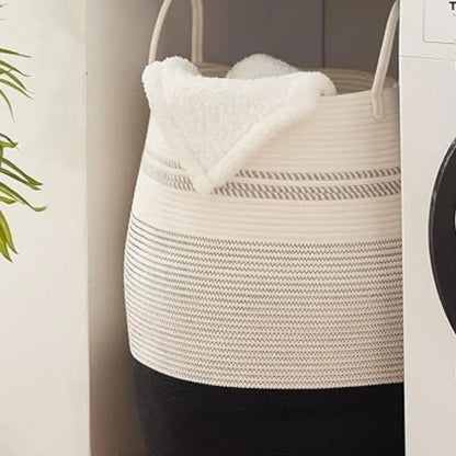 White & Black Luxe Cotton Laundry Hamper - Medium, Large