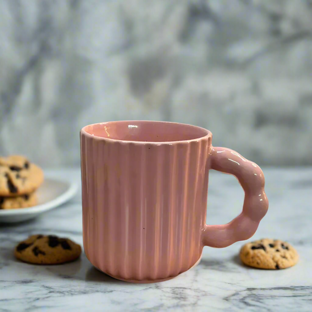 Rose Pink Ceramic Mug with Bubble Handle - 310 ml