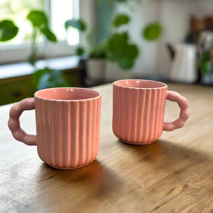 Rose Pink Ceramic Mug with Bubble Handle - 310 ml