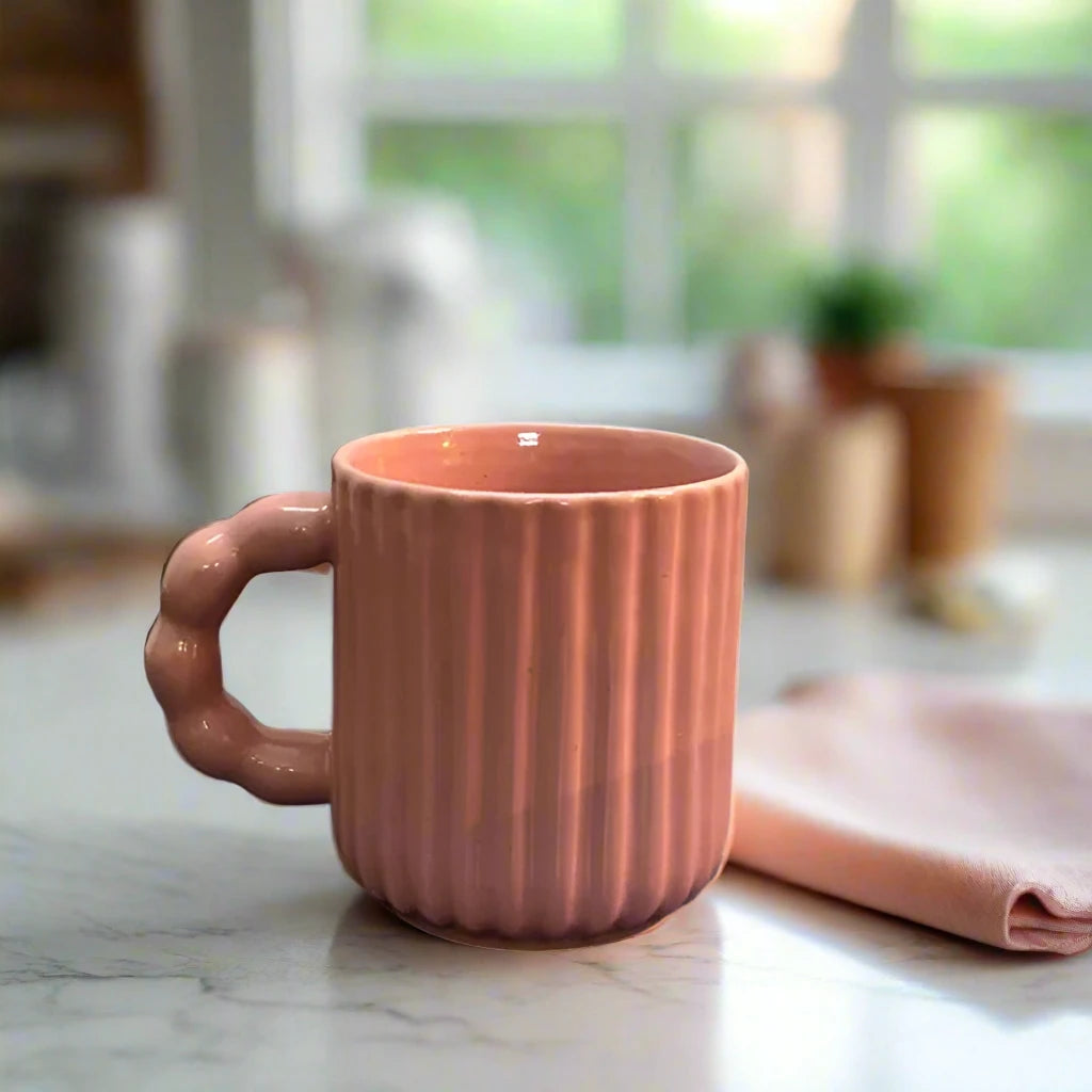 Rose Pink Ceramic Mug with Bubble Handle - 310 ml