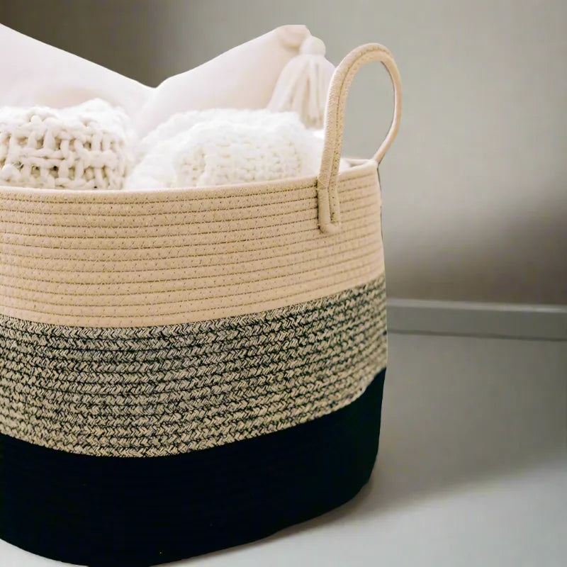 Beige & Black Soft Laundry Hamper