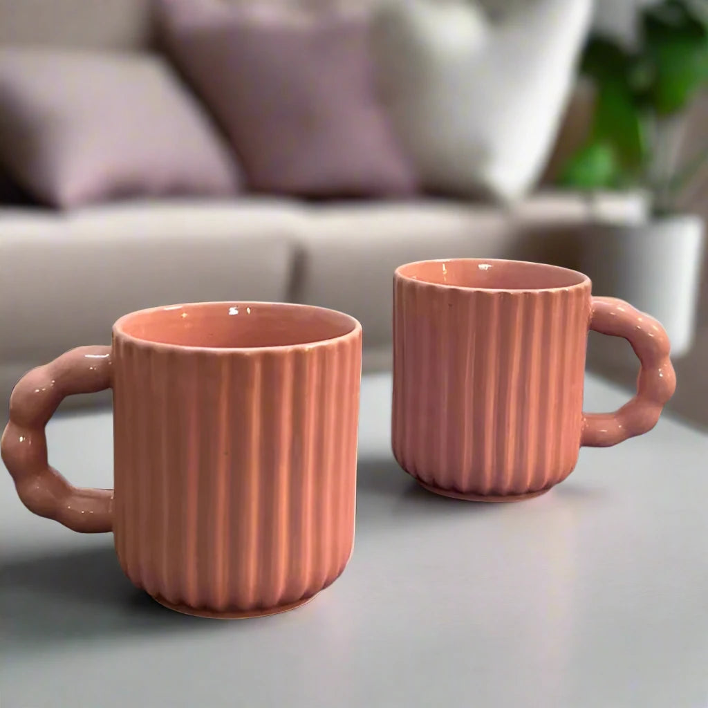 Rose Pink Ceramic Mug with Bubble Handle - 310 ml