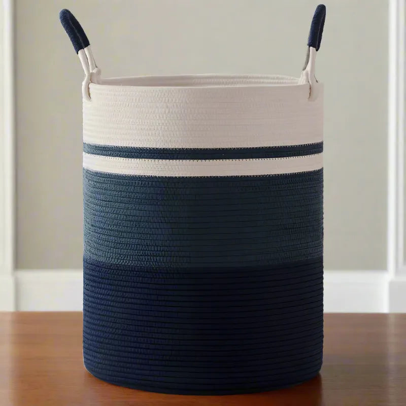 Ocean Blue Cotton Laundry Organizer Basket - Medium, Large