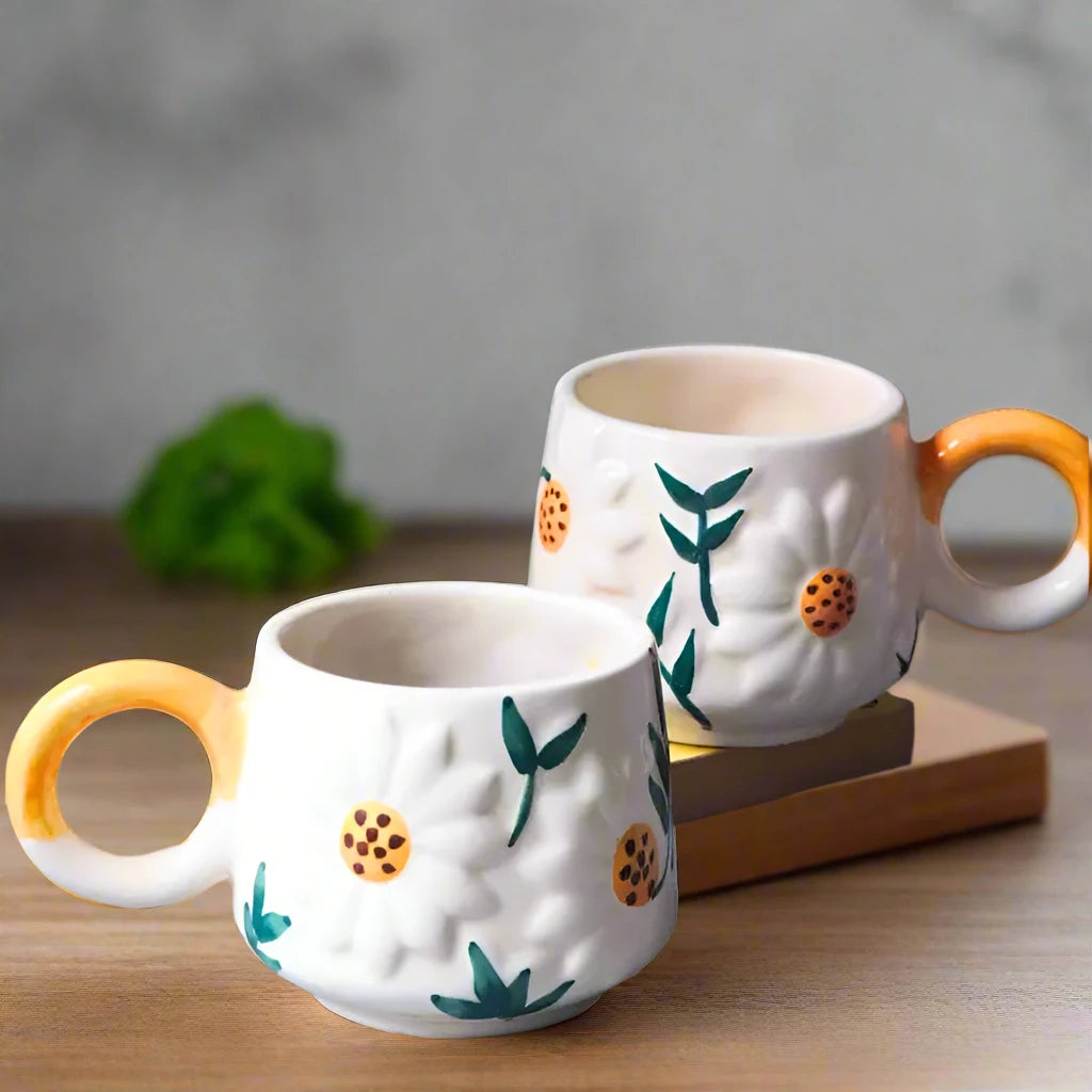 Artful Blooming Daisy Hand Painted Mug - 300 ml