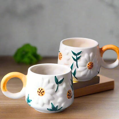 Artful Blooming Daisy Hand Painted Mug - 300 ml