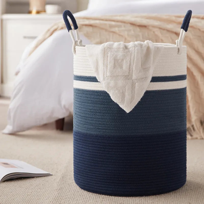 Ocean Blue Cotton Laundry Organizer Basket - Medium, Large