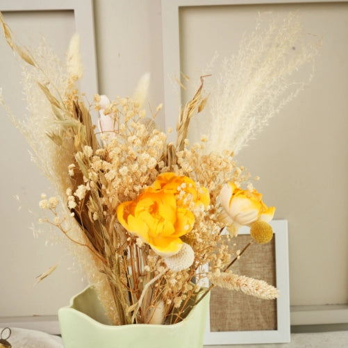 Matcha Sculpted Ceramic Vase with Dried Flowers