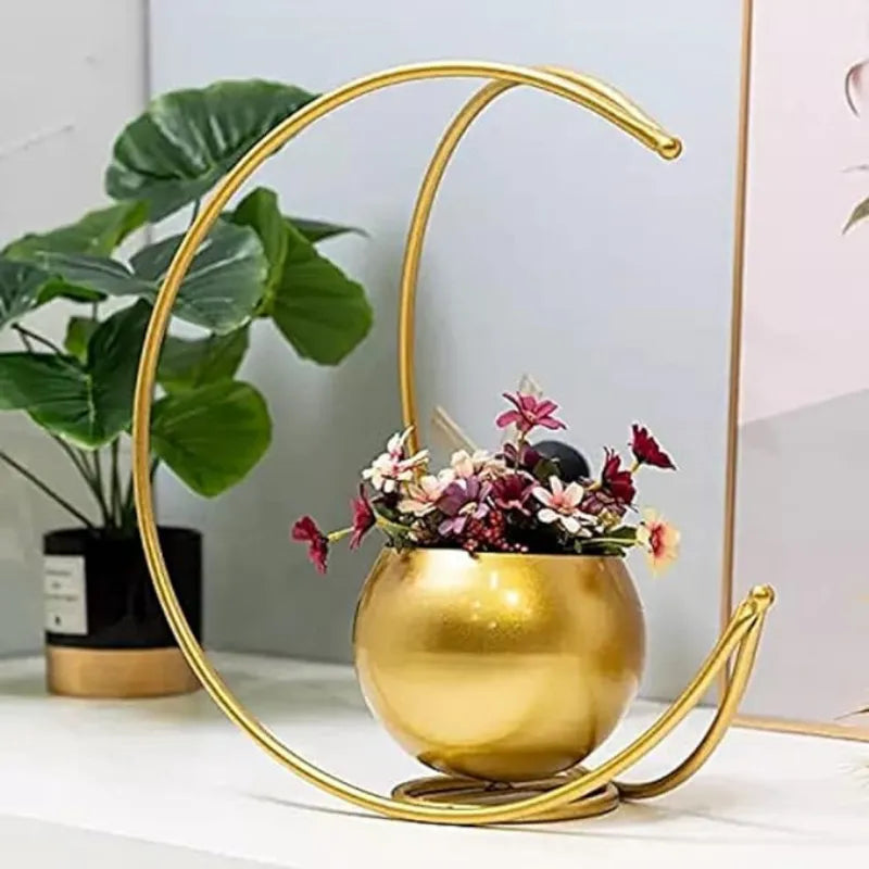 Moon Geometric Design Golden Decorative Vase