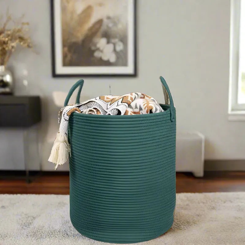 Green Tranquil Cotton Storage Basket - Medium, Large