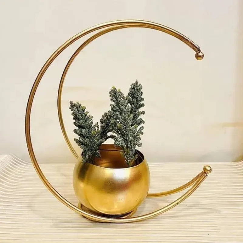 Moon Geometric Design Golden Decorative Vase