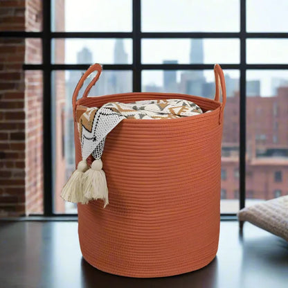 Rust Trendy Cotton Storage Basket - Medium, Large