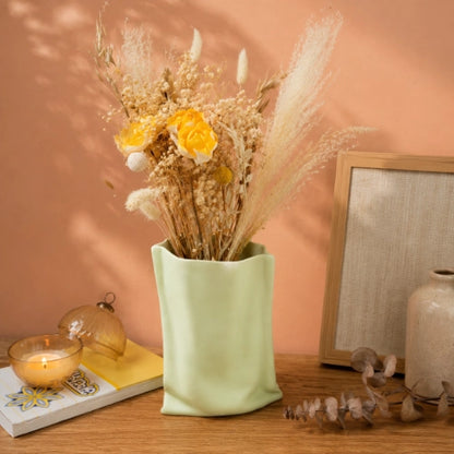 Matcha Sculpted Ceramic Vase with Dried Flowers
