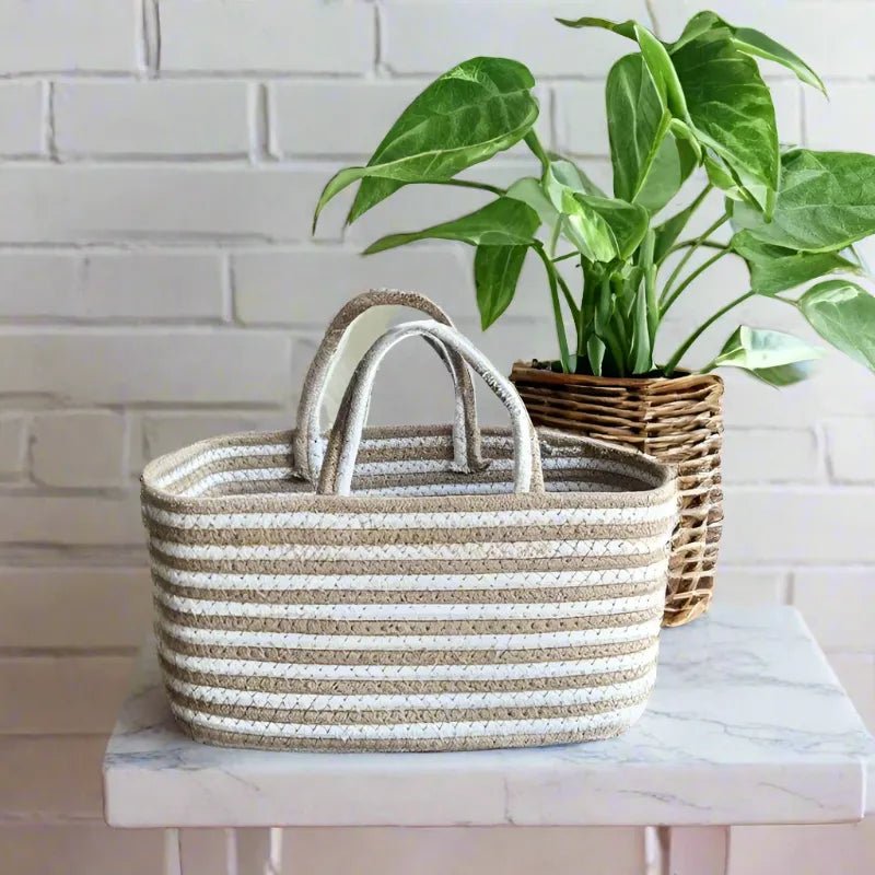 White & Brown EcoChic Cotton Storage Basket