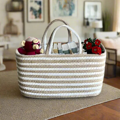 White & Brown EcoChic Cotton Storage Basket