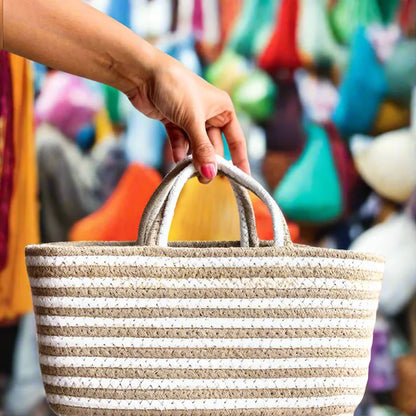 White & Brown EcoChic Cotton Storage Basket