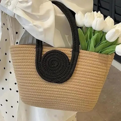 Handmade Brown Jute Side Bag with Black Handles