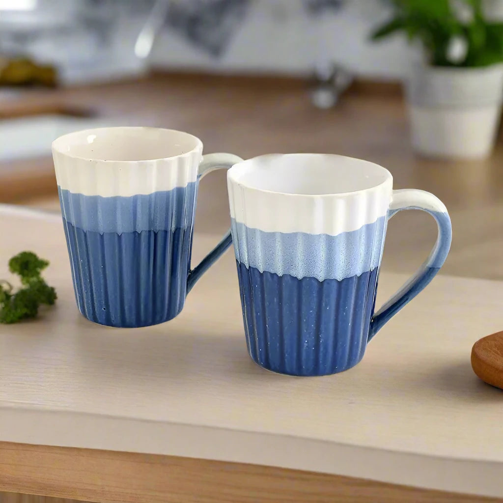 White & Blue Triple Shade Ceramic Mug - 300 ml