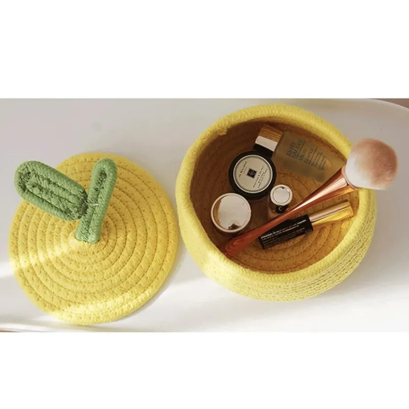 Cotton Multi-Purpose Storage Basket with Lid - 18 cm x 18 cm x 25 cm