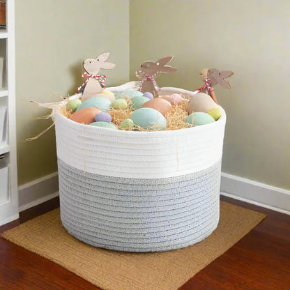 White & Grey Cotton Planter & Storage Basket - Multiple Sizes