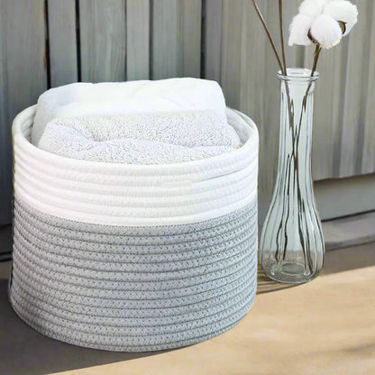 White & Grey Cotton Planter & Storage Basket - Multiple Sizes