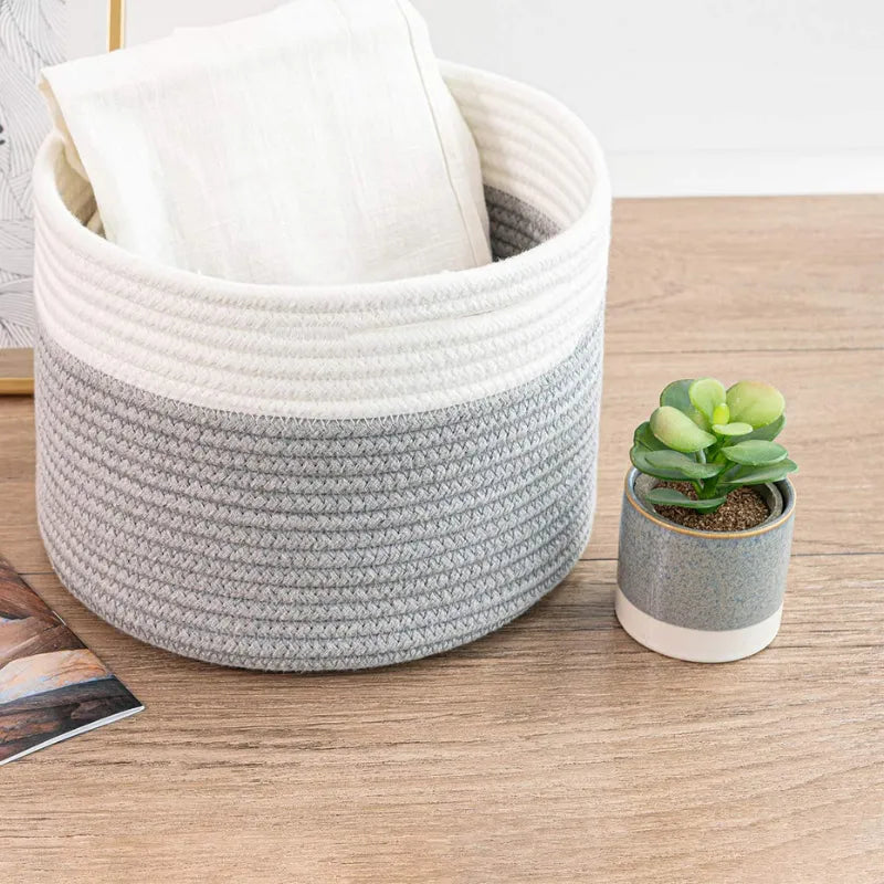 White & Grey Cotton Planter & Storage Basket - Multiple Sizes