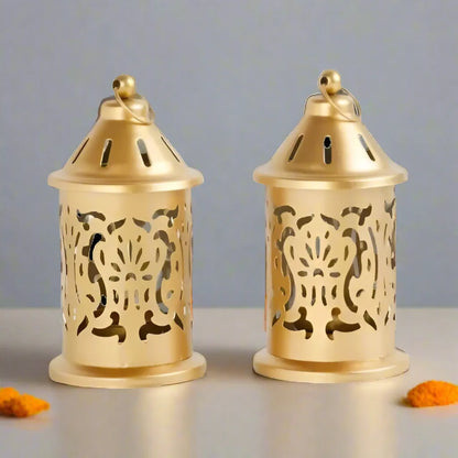 Decorative Iron Lantern Candle Holders - Set of 2