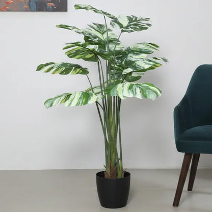 Variegated Monstera Foliage Plant with Pot - Artificial Plant