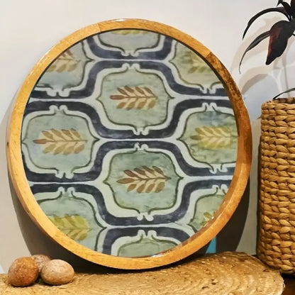 Green Leaf Lattice Print Wooden Serveware